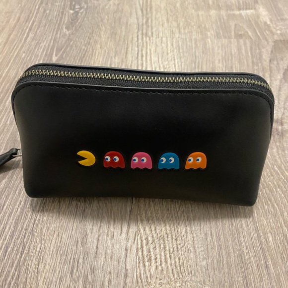 COACH PACMAN BLACK/MULTI CALF LEATHER COSMETIC CASE BAG LIMITED EDITION - Picture 2 of 14